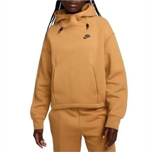 Nike Sportswear Tech Fleece Oversized Hoodie Women’s XL Tan Funnel Neck FV6322-2